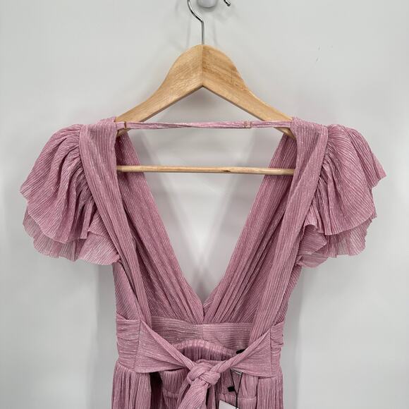 Sabina Musayev NWT Shaylee Flutter Sleeve Low Back Dress in Lavender Plissé // M - Picture 11 of 16